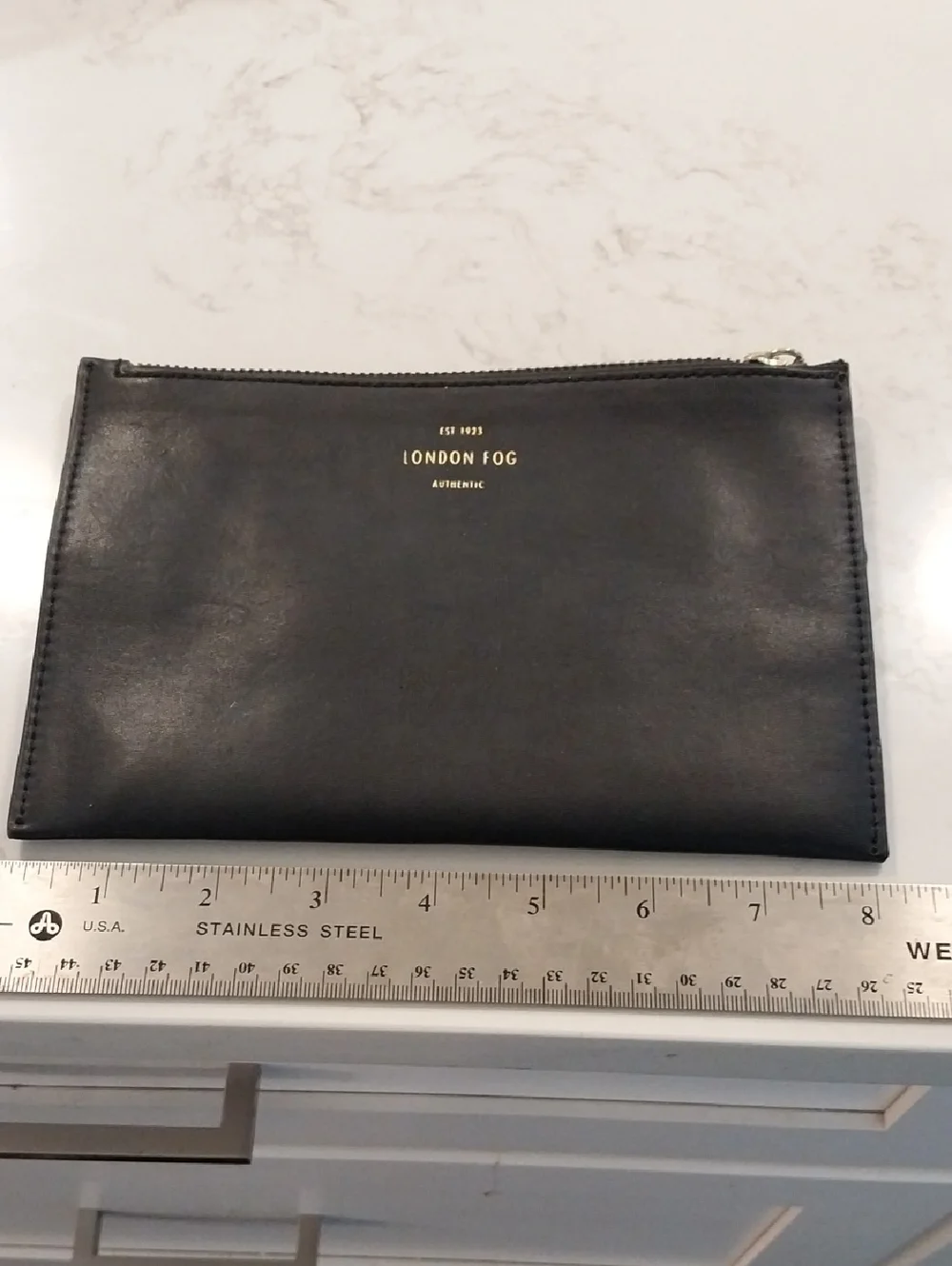 London Fog Black Leather Zip Pouch with Gold Logo